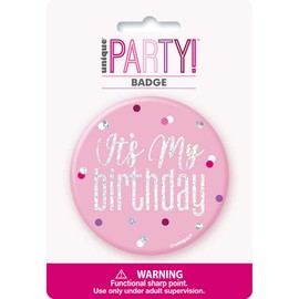 Unique 83527 Pink Badge Silver | 1 Pc, Happy Birthday