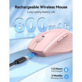 TECKNET Wireless Mouse Rechargeable,Mouse for Laptop Computer,2.4G USB Computer Mice Wireless,6 Button 6400 DPI Ergonomic Silent Mice,Portable Cordless Travel Mice-Wide Compatibility