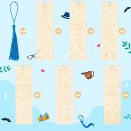 X1zuue Color Your Own Father's Day Bookmarks for Kids- 36Pcs Bulk Happy Father's Day Wooden Blank Bookmarks with Tassels DIY Father's Day Art Craft Gifts from Kids for Holiday Party Goodie Fillers