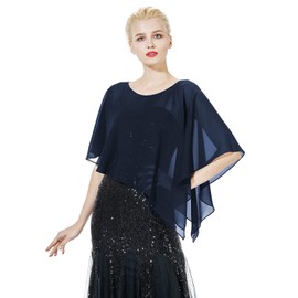 BEAUTELICATE Chiffon Shawl Wrap Sheer Cape Poncho Women Capelet Lightweight Top Cover Up For Summer Wedding Evening Bride bridesmaid (One size, Asymmetrical - Midnight Blue)