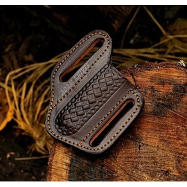 ADAM KNIVES Leather Pocket Knife Sheath for Belt, Slanted Sheath, Tooled Leather Sheath, Beautiful Folding/Trapper Knife Leather Cover 100% Real Leather (Dark Brown)