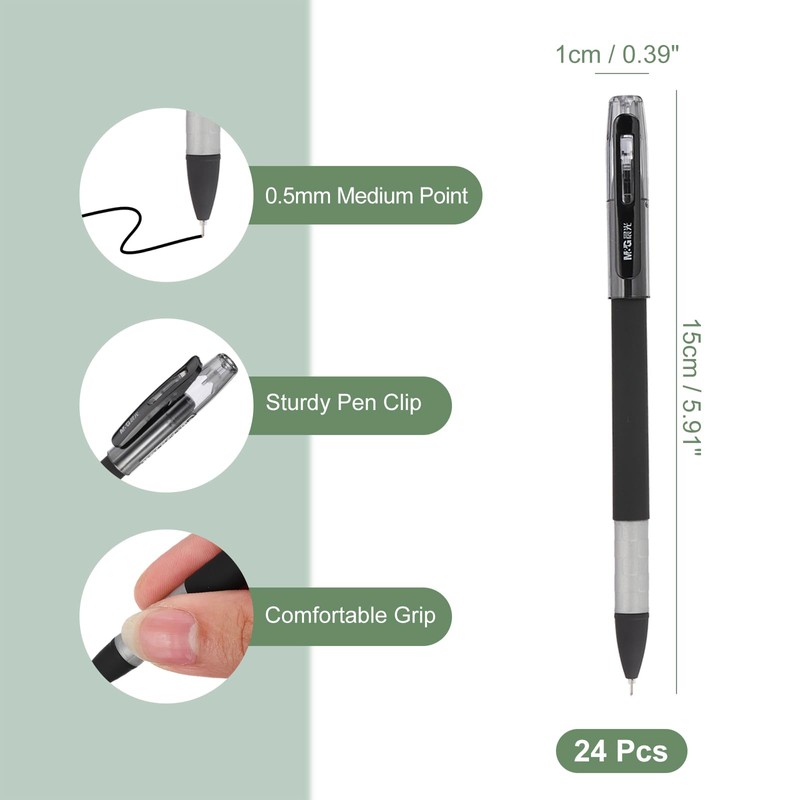 M&G Gel Pen Medium Point 0.5mm, 24 Pcs Smooth Black