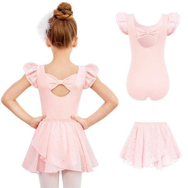 Zaclotre Girls Ballet Leotards Toddler Ruffle Sleeve Bow Back Dance