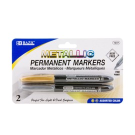 BAZIC Permanent Markers Metallic Silver Gold, Fine Line Sparkle Coloring on Plastic Wood Metal Glass Stone for Greeting Card Party Art (2/Pack), 1-Pack