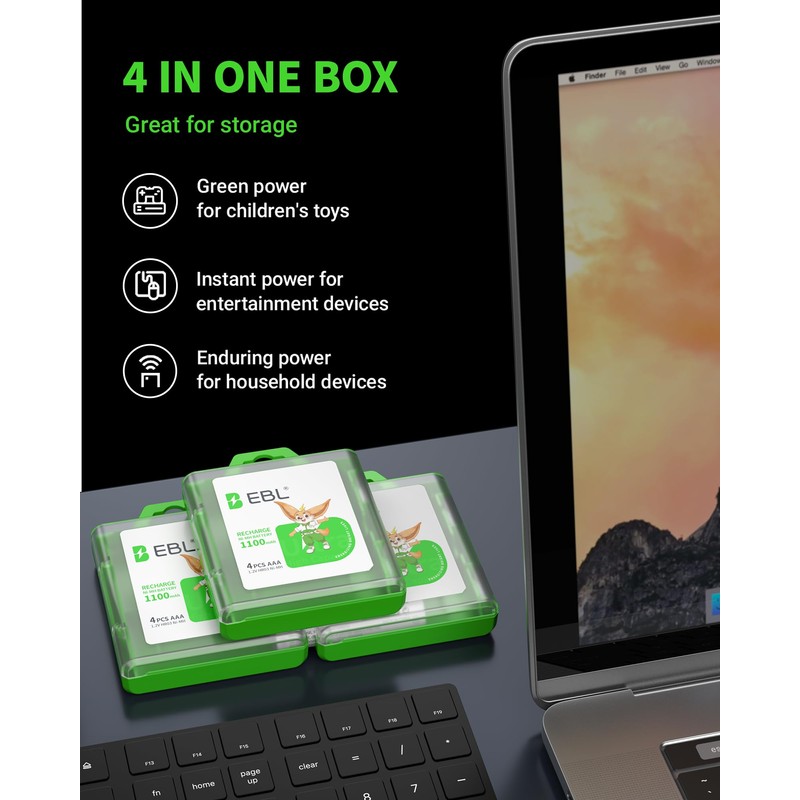 EBL Rechargeable AAA Batteries 1100mAh Ni-MH AAA Rechargeable Batteries 12