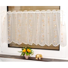 Gardine Store Bistrogardine Scheibengardine Vorhang Stickerei Creme bunt Hellbraun (Hellbraun, 45 x 115 cm)