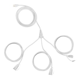EP Outdoor Extension Cord 1 to 3 Splitter, Max 13ft End to End (25FT Total), 3 Prong Outlets Plugs, 16/3 SJTW Weatherproof Wire for Christmas Landscape String Lights, White