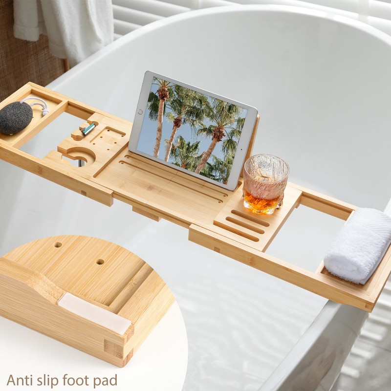 Realgulf Bamboo Bathtub Tray | Splash-Proof Adjustable (28-40 Inch) |