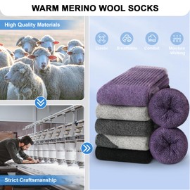 SIMIYA 5 Pairs Merino Wool Socks for Women Winter Thick Warm Hiking Socks Women Thermal Crew Cushion Socks