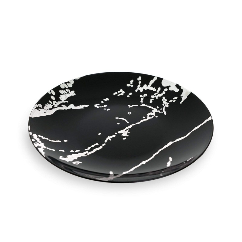 Pack of 10 Black and Silver Hard Plastic Reusable Plates