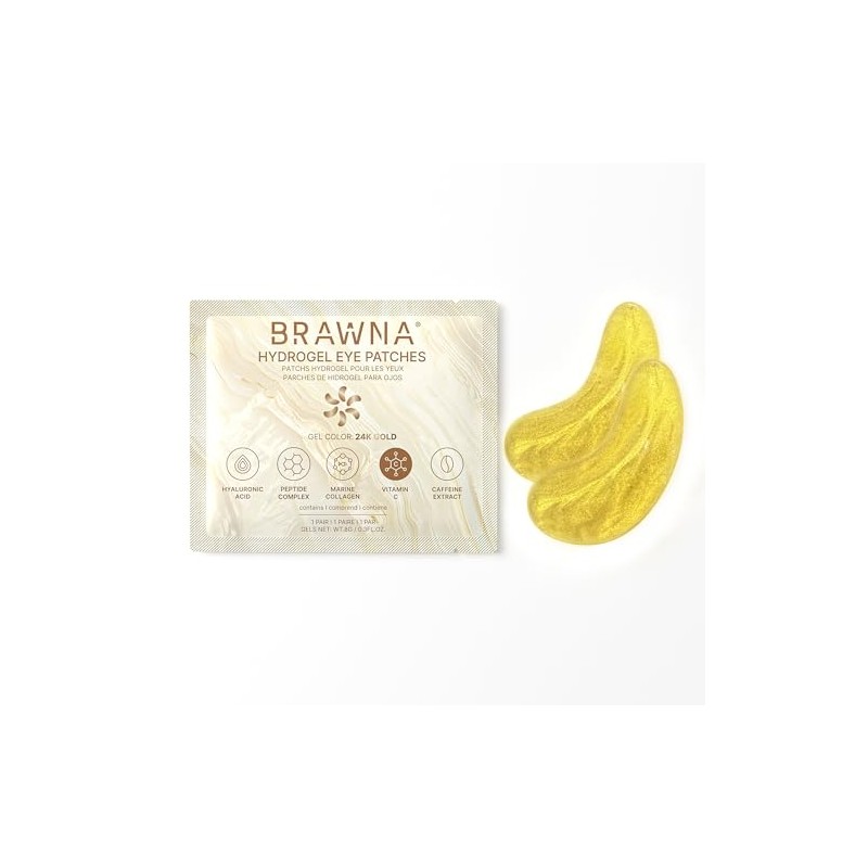 BRAWNA Parches de Hidrogel Oro 24K para Ojos, Ojeras y