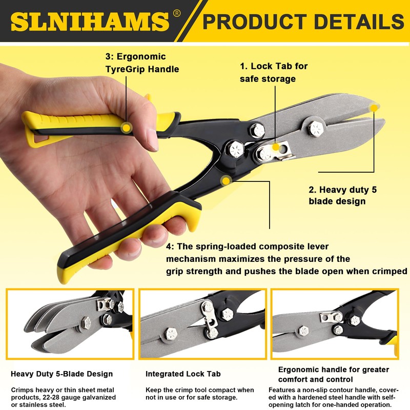 SLNIHAMS 5-Blade Hand Crimper Sheet Metal Tools, Hvac Tool for