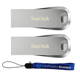 SanDisk 64GB Ultra Luxe USB 3.1 Flash Drive (Bulk 2 Pack) 150MB/s Speed 64 GB Pendrive Works with Computer, Laptop (SDCZ74-064G-G46) Bundle with (1) Everything But Stromboli Lanyard