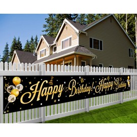 HOWAF Geburtstag Party Dekoration, Extra Gro?es Schwarzes Gold Geburtstag Banner, Happy Birthday Banner Geburtstag deko f¨¹r Frau M?nner M?dchen Jungen 13. 16. 18. 21. 30. 40. 50. 60.70 Geburtstag