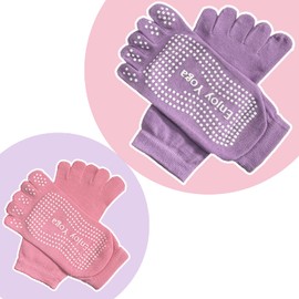 FOX-TECH Yoga Socks for Women, 2 Pairs Non-Slip Stopper Socks, ABS Socks for Yoga, Pilates, Hospital, Non-Slip Slippers, Stopper Socks for Home, Workout, Sports, 35-39, Purple + Pink