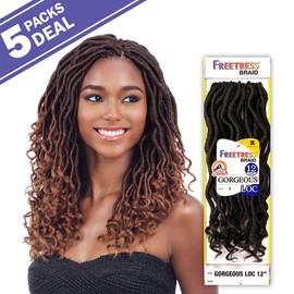 MULTI PACK DEALS! FreeTress Synthetic Hair Crochet Braids Gorgeous Loc 12" (Goddess Loc) (5-PACK, 1)