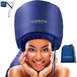 Hooded Hair Dryer w/A Headband Integrated That Reduces Heat Around Ears & Neck - Hair Dryer Hooded Diffuser Cap for Curly, Speeds Up Drying Time, Safety Deep Conditioning At Home - Portable, Large - Color: Blue