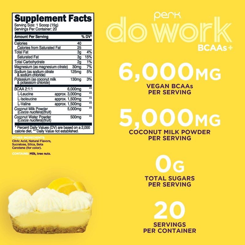 Perk BCAAs + Hydration Electrolytes Powder (Lemon Tart Flavored, 20
