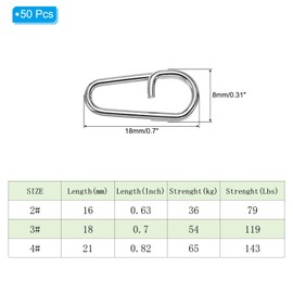 PATIKIL 50pcs 0.7 x 0.31" Fishing Snap Clips Stainless Steel Oval Split Rings for Freshwater and Saltwater Fishing Tackle Quick Change Silver