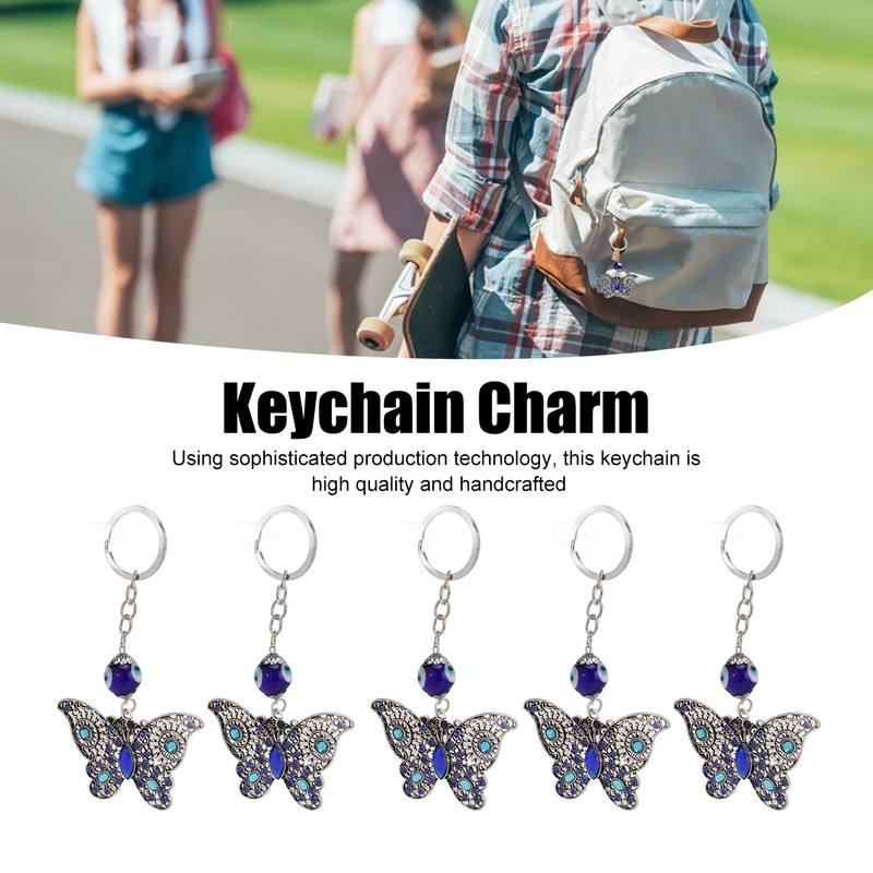 5Pcs Rhinestone Keychain Handcrafted Exquisite Beautiful Shiny Butterfly Shape Evil