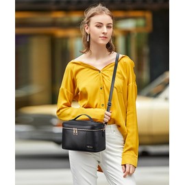 Youngoa Large Makeup Bag for Women, Leather Travel Make Up Case, Waterproof Cosmetic Bags with Removable Divider and Shoulder Strap