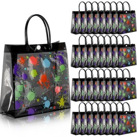 Abbylike 24 Pack Glow in the Dark Gift Bags with Handle Plastic Neon Clear Color Mix Gift Bags Reusable PVC for Glow in the Dark Party Favor Birthday Game Decoration 7.8 x 7.8 x 3.1 Inch