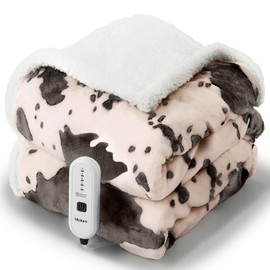 blunique Electric Blanket Queen Size - Dual Control Heated Blanket - 5 Heat Settings - 10 Hr Timer - Auto Shut Off - 84x90 inches - Cow Print Pink