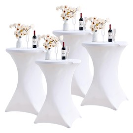 4 Pack White Highboy Spandex Cocktail Tablecloth 32x43 Inch, Wrinkle Free Fitted Stretch Round Cocktail Tablecloths,High Top Spandex Cocktail Table Covers for Cocktail Party Bar Birthday Banquet