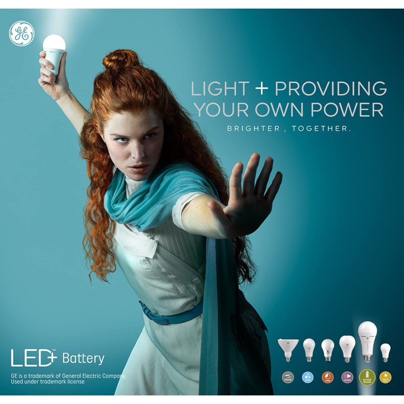 GE Lighting LED+ Backup Battery Light Bulb, Rechargeable, Soft White,