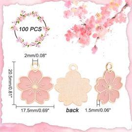 DICOSMETIC Pack of 100 Enamel Sakuras Flowers Charm Pink Flowers Charm Golden Cherry Blossom Charm Flatback Sakuras Charm Alloy Enamel Pendant for DIY Jewellery Making, Metal