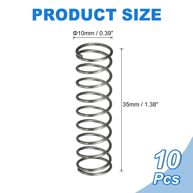 sourcing map 10Pcs Compression Spring, 10mm OD, 0.8mm Wire Size,