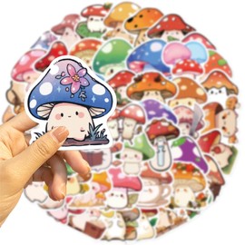 50 Pcs Mushroom Cartoon Stickers for Kids Teens Adults Chanterelle Aesthetic Vinyl Decal Pack Water Bottle Laptops Stationery Scrapbook Kawaii Kids Classroom Prize Stickers (Aaric)