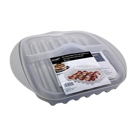 Compact Microwave Bacon, Sausage Meat & Poultry Cooking Tray with Protective Splatter Lid - BPA-Free, Innovative & Easy-Clean Design for Efficient Food Prep, Essential Kitchen Gadget
