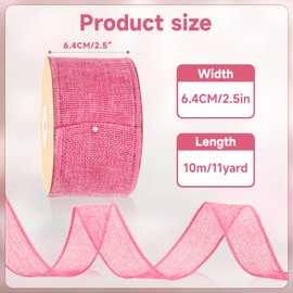 KINGLAKE 6.4cm Wired Burlap Ribbon, 10m Pink Wired Ribbon for Wreath Bows Making, Jute Hessian Ribbon Wide Christmas Wired Ribbon for Crafting, Gift Wrapping, Xmas, Wedding Decoration,Valentine's Day