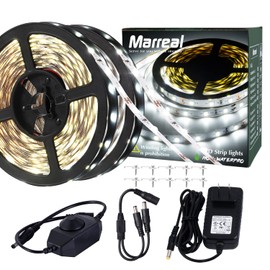 Marreal 40ft Led Vanity Mirror Lights Kit Bendable NO Need to Cut Vanity Make-up Mirror Cloakroom Adjustable Flexible Strip Light Table Set with Dimmer and Power Supply,Mirror Not Included(White