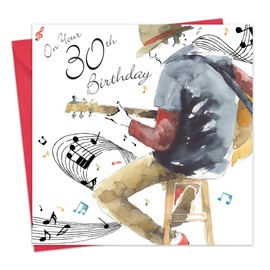 Twizler Happy 30th Birthday Card For Him with Silver Foiling & Unique Watercolour Effect – Guitar Card - 30 Year Old Birthday Card - Age 30 Birthday Card - Male Birthday Card