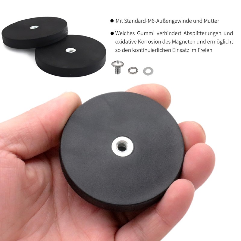 Pack of 6 Neodymium Magnets Rubberised Rubber Round Magnets Magnetic