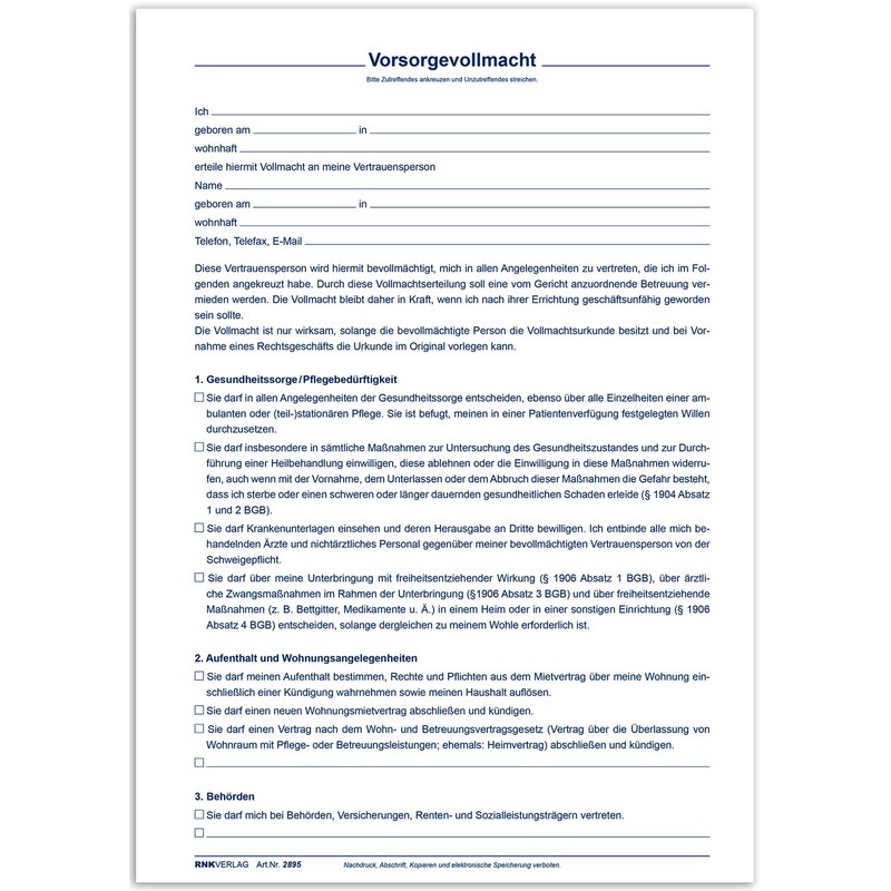 RNK 2895 Patient's Will Documents C5 with Registration Form for
