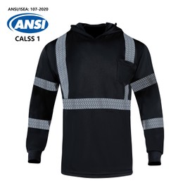 VENDACE Safety Reflective High Visibility Long Sleeve Shirts with Hood Class 1 Hi Vis Construction Breathable Work Shirts for Men(Black,L)