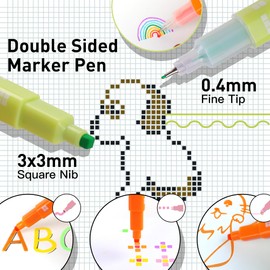 HANKU Pen, 8 Colors Dual Tip Markers with Fine Point & Square Stamp, Perfect for Pixel Art, Journaling, Lists, Annotating