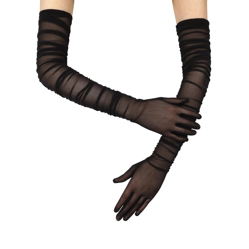 QRBTSCL Women's Stretchy Super Long Tulle Gloves Ruched Opera Mush