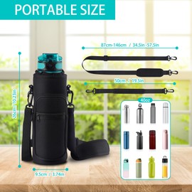 YEENAIV 40oz Water Bottle Carrier Bag, Sport Water Bottle Carrier Sling Bag with Adjustable Strap, Water Cup Holder with 2 Pockets for Walking Hiking Camping-Black