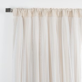 Best Home Fashion Lace Tulle Overlay Thermal Insulated Solid Blackouts - Rod Pocket - Set of 2 Panels - 52" W x 96" L - Beige