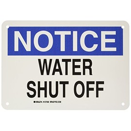 Brady 127356 Fire Safety Sign, Legend "Water Shut Off", 7" Height, 10" Width, Black and Blue on White
