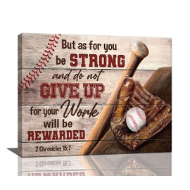 Christian Baseball Wall Art Boys Room Decor Scripture Sports Canvas Prints Painting Inspirational Motivational Quotes Pictures Framed Men Baseball Gifts Artwork for Classroom Gym Playroom 20"x16"