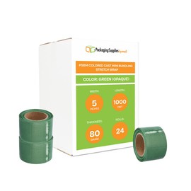 PSBM Green Mini Stretch Wrap with Plastic Handle, 24 Pack, 5 Inch x 1000 Feet, 80 Gauge, Color Plastic Cling Film Rolls for Color Coding Storing Shipping Pallets