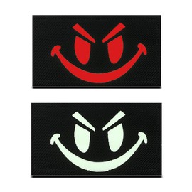 2 PCS Reflective Funny Evil Smile Face Patch Badge Hook and Loop Tactical Emblem Applique Patch for Pants,Clothes,Backpacks, Bags,Vests,Hats,Jackets,Coat,Helmets,Biker,Armband