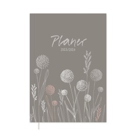 Eine der Guten Appointment Calendar A5 - Study Planner 2025 2026, 18 Month Weekly Planner & Notebook, Soft Cover Pocket Calendar, Grey Beige Pink with Flowers, Climate Neutral, FSC Paper