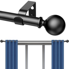 Curtain Rods 211 Inch for Window 200 Inch, Adjustable Length Heavy Duty Ball Finials Diameter 7/8 inch,16.7 ft, Black