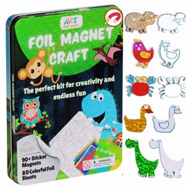 Kit de arte divertido de aluminio para niños – arte de papel de aluminio reutilizable para niñas y niños, kit de manualidades para niñas sin desorden con imanes, juguete de viaje ideal y actividades